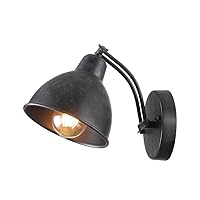 Anmytek Adjustable Swing Wall Lamp Arm Metal Wall Light Sconce with Metal Shade Antique Black Finished Bedroom Reading Lights Industrial Edison Sconce Lighting Fixtures 1-Light (W0041)