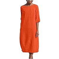 Maxi Dress for Women Summer Cotton Linen Tshirt Dress Short Sleeve Loose Crew Neck Maxi Long Flowy Dresses Plus Size