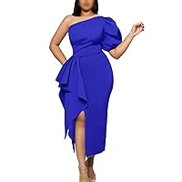 Women's Sexy Elegant One Shoulder Ball Gown Evening Party Cocktail Dress Ruffle Split Formal Dress Cocktail Dresses