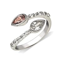 JewelryWeb Solid 925 Sterling Silver Bypass Adjustable Pink Pear Cubic Zirconia Toe Ring (10mmx15mm)