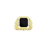 Rylos Men's Rings 14K Yellow Gold Ring With Diamonds and Black Onyx, Tiger Eye, Blue, Green, or Red Quartz Set in Designer Nugget Style - Unique Rings for Men, Sizes 8-13. Exquisite Men's Jewelry!