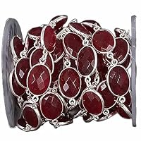 12 inch long gem red chalcedony 8-12mm oval shape faceted cut beads wire wrapped sterling silver plated bezel connector chain for jewelry making/DIY jewelry crafts #Code - CONNCH-016