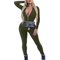 Women's Sexy Bodycon Solid Long Sleeve High Waist Zipper Jumpsuit