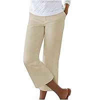 Women's Plus Size Linen Pants,Casual Wide Leg High Waist Capri Pants with Pocket,Loose Flare Bootcut Summer Trousers