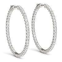 1.50 Ct Round Cut D/VVS1 Diamond Inside Out Hoop Earrings 14k White Gold Plated 925 Sterling Silver