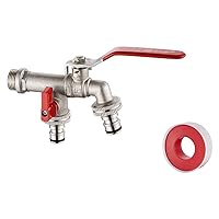 Ibergrif M22203 Double Garden Tap with Connector, G1/2 Inch Inlet and Two G3/4 Inch Outlet Outside Taps, Antifreeze -10 ℃, High Temperature Resistance 120 ℃ Double Tap Ball Valve Outside Faucet
