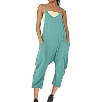 Women's Overalls Loose Fit Jumpsuits Capris Pants Rompers Spaghetti Strap Jumpers with Pockets Baggy Dungarees