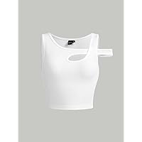 Women's Tops Sexy Tops for Women Women's Shirts Asymmetrical Neck Cut Out Top (Color : White, Size : Small)