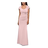XSCAPE Womens Pink Zippered Ruffled Pleated Cutout Upper Back Cap Sleeve V Neck Full-Length Formal Gown Dress 16