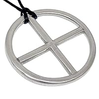 Sun Wheel Solar Cross Circle Jewelry Neo-paganism Norse Viking Celtic Wicca Pagan Protection Amulet Silver Pewter Unisex Men's Pendant Necklace Medallion Charm for men Black Adjustable Cord