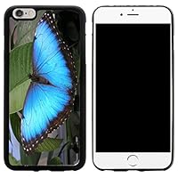 Hybrid Case Cover for iPhone 6 Plus & 6s Plus - Bright Blue Butterfly on Green Design