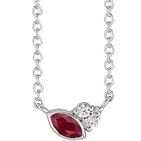Solid 925 Sterling Silver Solitaire Ruby and .03 Cttw Diamond Charm Pendant Chain Necklace 18