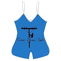 Come Home Safe Lineman Funny Slip Jumpsuits One Piece Romper for Women Sleeveless with Adjustable Strap Sexy Shorts