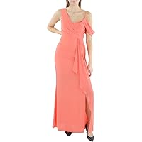 BCBGMAXAZRIA Women's Fit and Flare One Off The Shoulder Sleeve Asymmetrical Neck Evening Gown