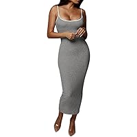 Womens Spaghetti Strap Knit Ribbed Bodycon Dress Summer Color Blcok Square Neck Sleeveless Evening Party Dresses