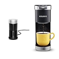 Keurig Standalone Frother Works Non-Dairy Milk, Hot and Cold Frothing, 6 Oz, Black & K-Mini Plus Single Serve K-Cup Pod Coffee Maker, Black