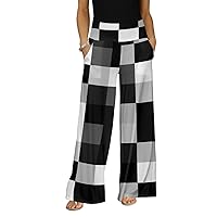 Women's Checkers Wide Leg Pants with Pockets