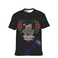 Mens Cool-Graphic T-Shirt Funny-Tees Novelty-Vintage Short-Sleeve Skull Flowers Hip Hop: Youth Stylish Unique Boyfriend Gift