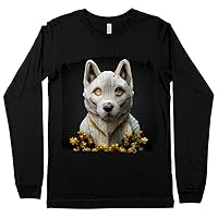 Dog Print in Marble Long Sleeve T-Shirt - Printed T-Shirt - Husky Face Long Sleeve Tee Shirt