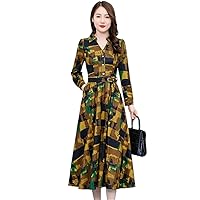 Elegant Women' Dress for Party Print Collar Office Lady Autumn Winter Casual