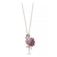 14K Rose Gold Plated Flamingo Pendant 2Ct Round & Lab Created Ruby Pendant Necklace For Women & Girl