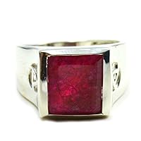 Genuine Indian Ruby Mens Ring Bold 925 Sterling Silver July Birthstone Sizes 4,5,6,7,8,9,10,11,12