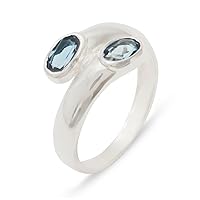 925 Sterling Silver Real Genuine London Blue Topaz Womens Wedding Band Ring