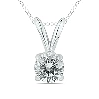 SZUL AGS Certified 1/3 Carat Round Diamond Solitaire Pendant in 14K White Gold (Color H-I, Clarity I2-I3)
