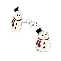Retro Styler - Snowman Sterling Silver Epoxy Stud Earrings | Festive Holiday Accessory | Gift-Ready Box | 925 Silver, Silver, Sterling Silver