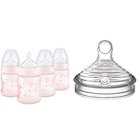 NUK Smooth Flow Anti Colic Baby Bottle, 5 oz, 4 Pack, Pink Bunnies,4 Count (Pack of 1) & Simply Natural Slow Flow Baby Bottle Nipples, 2 Pack