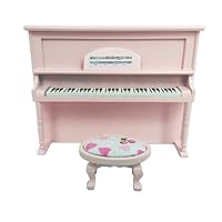 Miniature Wooden Upright Piano Decor Dollhouse Furniture Accessories (Pink)