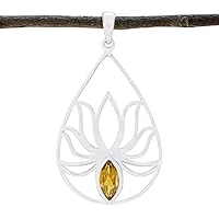 RIYO Elegant 925 Sterling Silver Genuine Citrine Pendant for Girl's