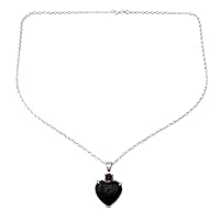 NOVICA Handmade Onyx Garnet Heart Necklace .925 Sterling Silver Red Pendant India Birthstone 'Goth Love'