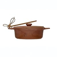 Creative Co-Op Stoneware Bamboo Spreader Brie Baker, 9