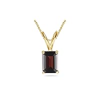 January Birthstone - Garnet Four Prong Solitaire Pendant AAA Emerald Shape in 14K Yellow Gold Available from 7x5mm - 14x10mm