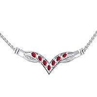 Marquise Ruby & Diamond Adjustable Necklace Set in Sterling Silver .925