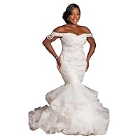 Off Shoulder Bridal Ball Gowns Ruffles Train Lace up Corset Mermaid Wedding Dresses for Bride Plus Size