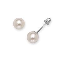 Jewelryweb Solid 14k White Gold Round Freshwater Cultured Pearl Stud Screw Back Earrings (3mm - 8mm)
