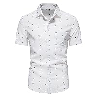 Dress Shirts for Men Polka Dot Print Short Sleeve Button Down Shirt with Pockets Wrinkle-Free Business Work Blouse