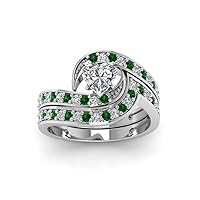 Choose Your Gemstone Swirl Pave Diamond CZ Wedding Ring Set sterling silver Heart Shape Wedding Ring Sets Everyday Jewelry Wedding Jewelry Handmade Gifts for Wife US Size 4 to 12