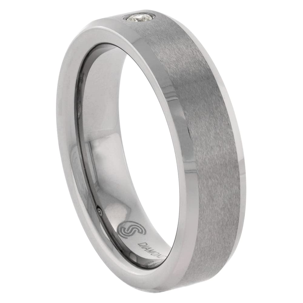 Sabrina Silver 6mm Tungsten 900 Diamond Wedding Ring for Him & Her 0.06 cttw Beveled Edges Comfort fit, sizes 4 to 9.5