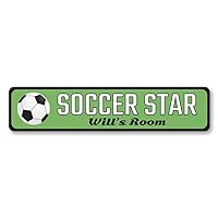 Soccer Star Sign, Soccer Player Kid Room Sign, Custom Soccer Ball Sports Lover Bedroom Aluminum Decor - 6 x 24