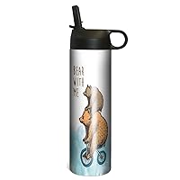 Tree-Free Greetings Bear on Bike Vacuum-Insulated Stainless Steel Sportiva Tumbler, With Internal Straw, 17 Ounce