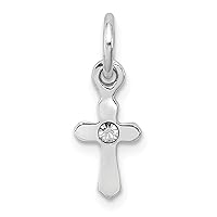 JewelryWeb 925 Sterling Silver Polished Rh Plated for boys or girls Preciosca Crystal Apr Religious Faith Cross Pendant Necklace Measures 17x5.91mm Wide
