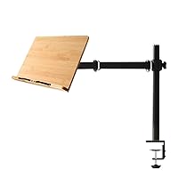 wishacc Book Stand with Clamp, Aluminum Alloy and Bamboo Material Build, Table Side Design, Height Adjustable, Desktop Reading Mount Holder with Sturdy Page Clips (11 x 8.1 Inches)