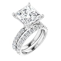 10K Solid White Gold Handmade Engagement Rings 5 CT Princess Cut Moissanite Diamond Solitaire Wedding/Bridal Ring Set for Her, Amazing Gifts