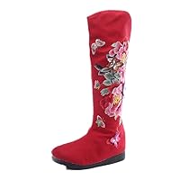 Women and Ladies 3D Butterfly Embroidery Wedge Boots Knee Boot Shoes