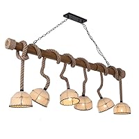 6-Heads E27 Retro Industrial Light, Vintage Loft Bamboo Hemp Rope Hanging Lamp, Antique Cloth Crestaurant Chandelier Droplight Lighting Device