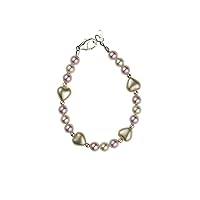 Heart Gold Beads Baby Girl Bracelet with Ivory and Pink European Simulated Pearls (BHPI)