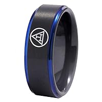 Masonic Royal Arch Symbol Design Rings 8mm Black Step with Blue Step Tungsten Carbide Wedding Ring-Free Customize Engraving